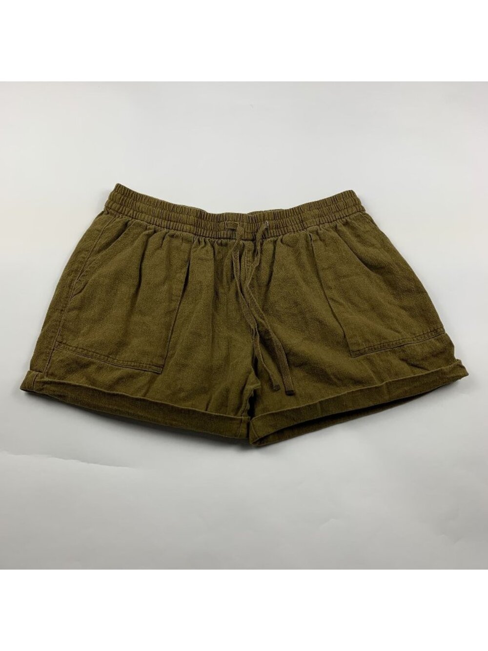 Old Navy Gathering Moss Olive Linen Blend High Rise Pull On Shorts M